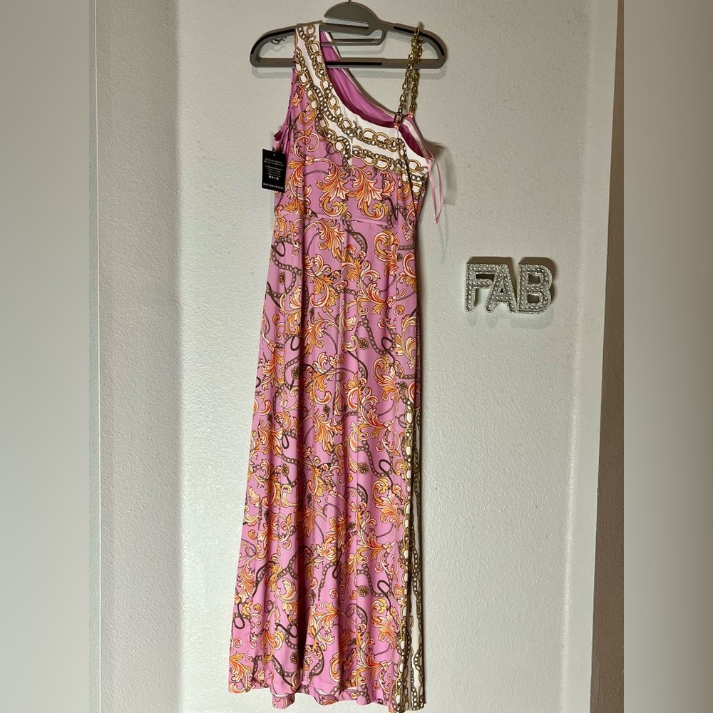 Boston Proper Status Chain One Shoulder Lined Dress Pink - Picture 5 of 6